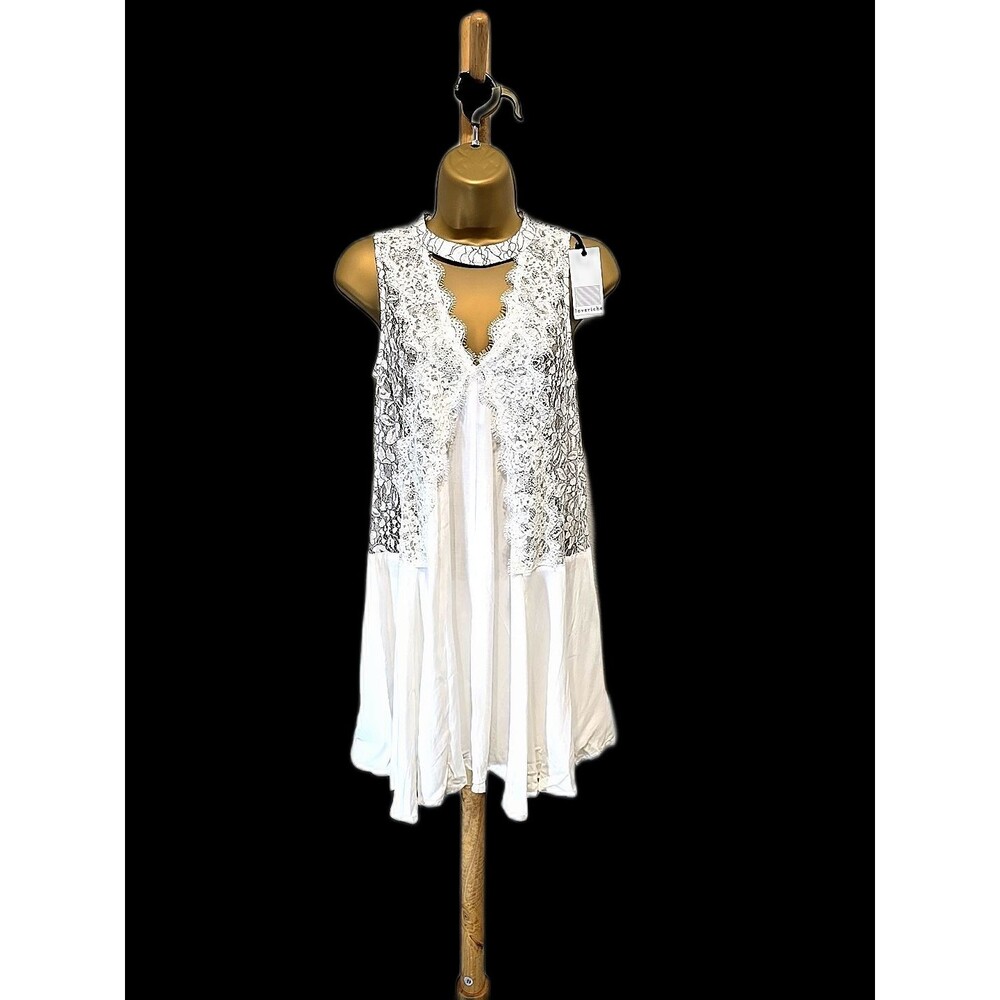 NWT White Lace Tunic Dress Oversized Small Black Coquette Festival Boho Feminine
